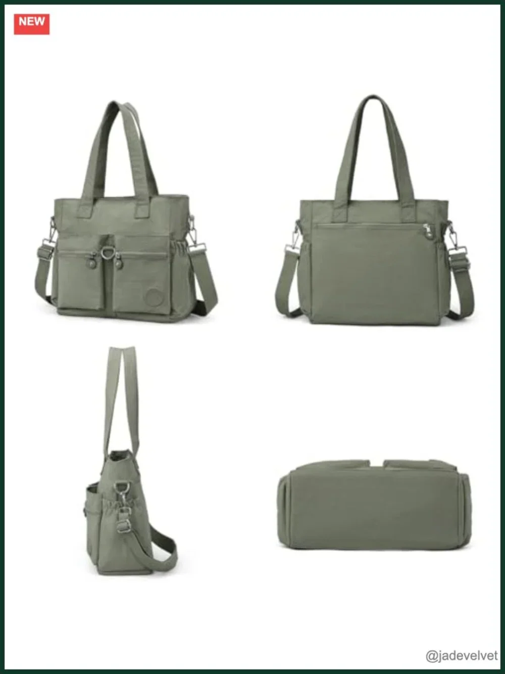 Nylon Tote Bag with Multiple Compartments, Crossbody and Shoulder Bag,